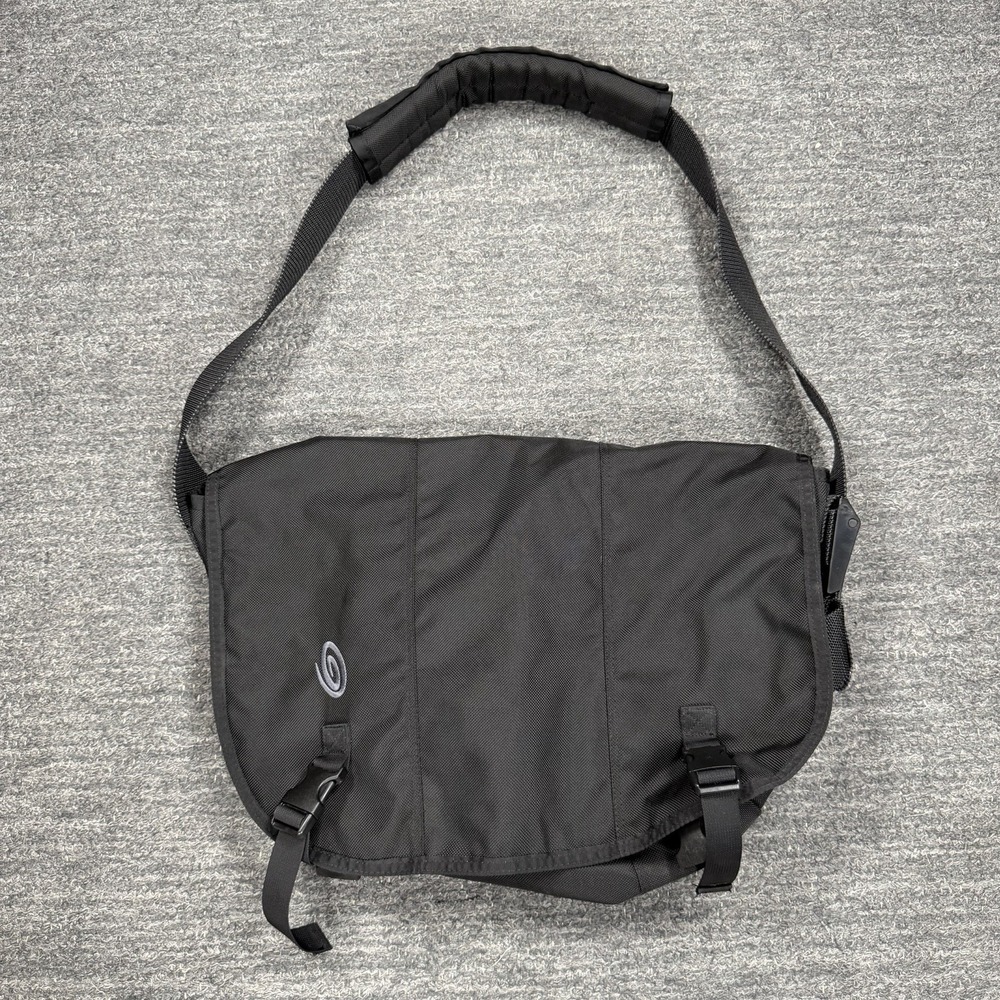 Vintage Timbuk2 Classic Messenger Bag Medium Black Laptop Nylon Lined Biker